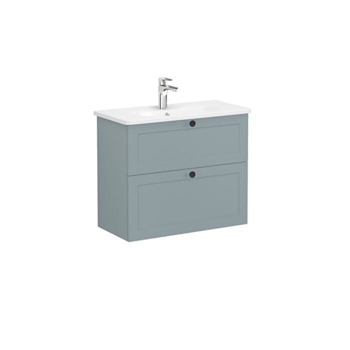 VitrA Root Classic Lavabo Dolabı, 80 cm, İki Çekmeceli, Dar, Yuvarlak Lavabo, Mat Fiyord Yeşili - 68683 - Banyo Alt Modülleri - 1