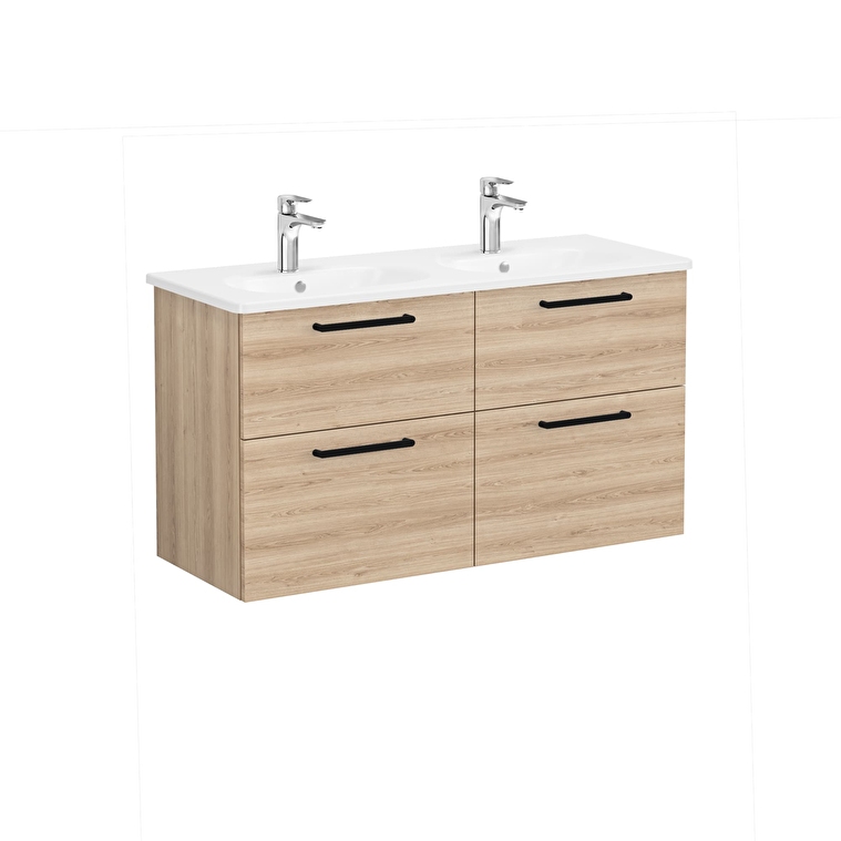 VitrA Root Flat Lavabo Dolabı, 120 cm, Dört Çekmeceli, Yuvarlak Lavabo, Doğal Meşe - 66279 - Banyo Alt Modülleri