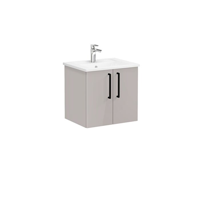 VitrA Root Flat Lavabo Dolabı, 60 cm, İki Kapaklı, Köşeli Lavabo, Parlak Sahra Beji - Görsel 4