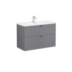 VitrA Root Groove Lavabo Dolabı, 100 cm, İki Çekmeceli, Yuvarlak Lavabo, Mat Gri - Görsel 3