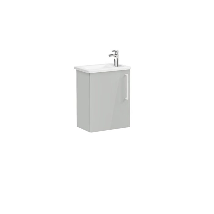 VitrA Root Flat Lavabo Dolabı, 45 cm, Bir Kapaklı, Dar, Köşeli Lavabo, Parlak İnci Grisi, Sol - Görsel 3