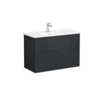 VitrA Root Groove Lavabo Dolabı, 100 cm, İki Çekmeceli, Yuvarlak Lavabo, Mat Grafit - 69461 - Banyo Alt Modülleri - 1