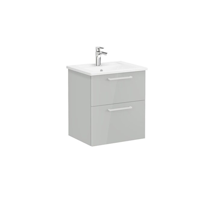 VitrA Root Flat Lavabo Dolabı, 60 cm, İki Çekmeceli, Köşeli Lavabo, Parlak İnci Grisi - Görsel 2
