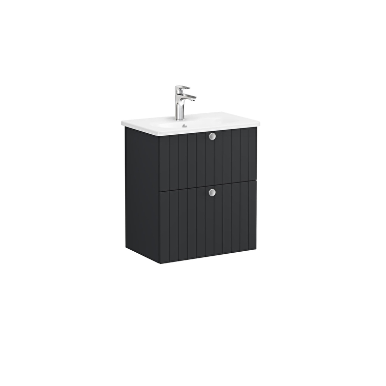 VitrA Root Groove Lavabo Dolabı, 60 cm, İki Çekmeceli, Dar, Yuvarlak Lavabo, Mat Grafit