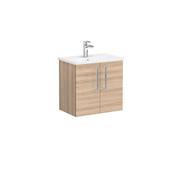 VitrA Root Flat Lavabo Dolabı, 60 cm, İki Kapaklı, Dar, Yuvarlak Lavabo, Doğal Meşe - Görsel 2