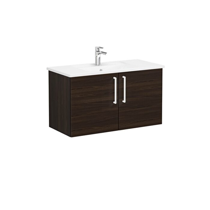 VitrA Root Flat Lavabo Dolabı, 100 cm, İki Kapaklı, Köşeli Lavabo, Ceviz - Görsel 2