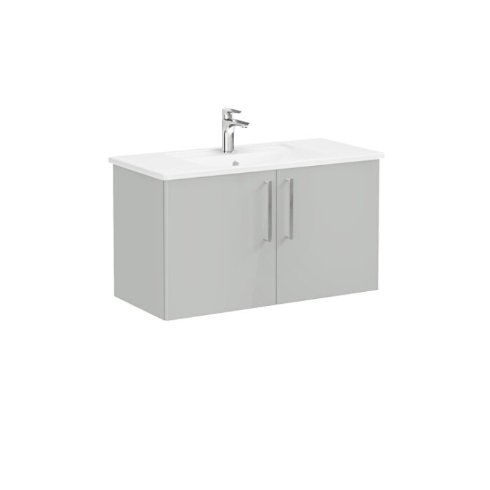 VitrA Root Flat Lavabo Dolabı, 100 cm, İki Kapaklı, Köşeli Lavabo, Parlak İnci Grisi - Görsel 2