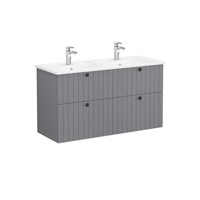 VitrA Root Groove Lavabo Dolabı, 120 cm, Dört Çekmeceli, Köşeli Lavabo, Mat Gri - Görsel 2