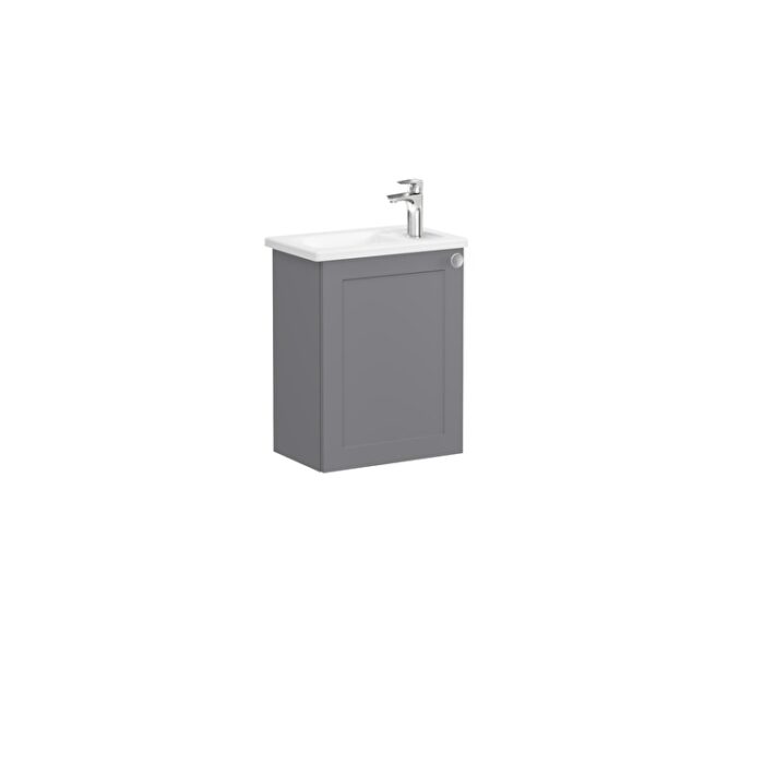 VitrA Root Classic Lavabo Dolabı, 45 cm, Bir Kapaklı, Dar, Köşeli Lavabo, Mat Gri, Sol - 68605 - Banyo Alt Modülleri - 2