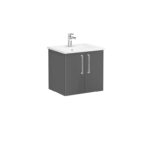 VitrA Root Flat Lavabo Dolabı, 60 cm, İki Kapaklı, Köşeli Lavabo, Parlak Antrasit - Görsel 4