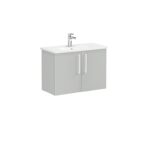VitrA Root Flat Lavabo Dolabı, 80 cm, İki Kapaklı, Dar, Yuvarlak Lavabo, Parlak İnci Grisi - Görsel 3
