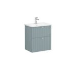 VitrA Root Groove Lavabo Dolabı, 60 cm, İki Çekmeceli, Dar, Yuvarlak Lavabo, Mat Fiyord Yeşili - 69243 - Banyo Alt Modülleri