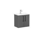 VitrA Root Flat Lavabo Dolabı, 60 cm, İki Kapaklı, Dar, Yuvarlak Lavabo, Parlak Antrasit - 66365 - Banyo Alt Modülleri