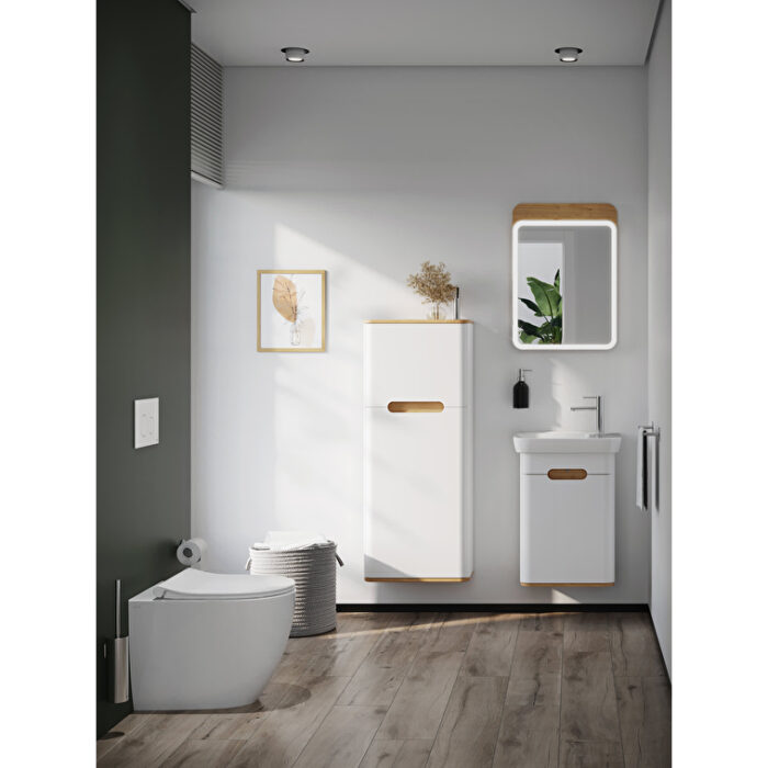 VitrA Sento Lavabo Dolabı, 50 cm, Bir Kapaklı, Dar, Aydınlatmalı, Mat Beyaz, Sol - Görsel 18
