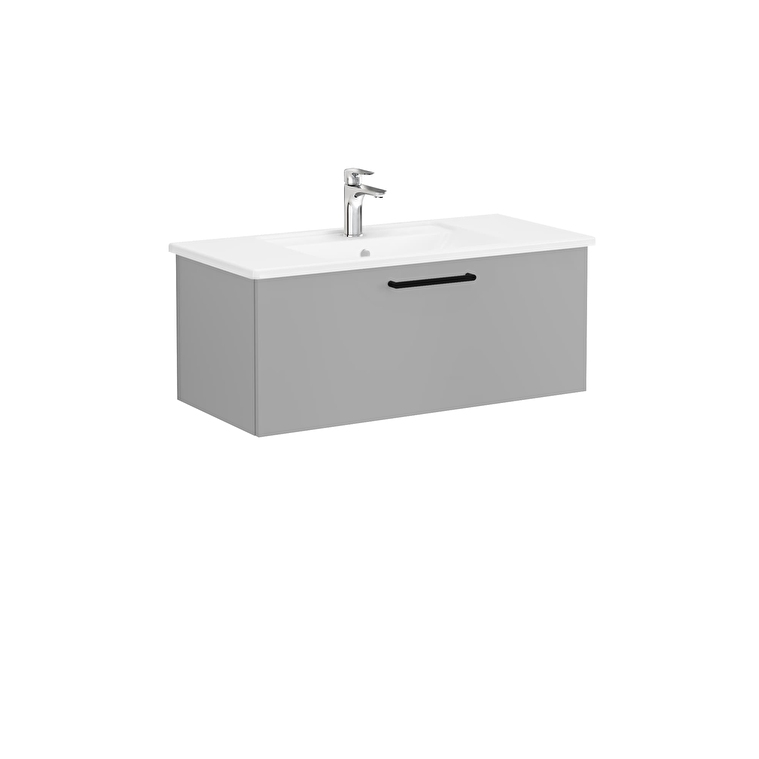 VitrA Root Flat Lavabo Dolabı, 100 cm, Bir Çekmeceli, Köşeli Lavabo, Mat Kaya Gri - 68242 - Banyo Alt Modülleri