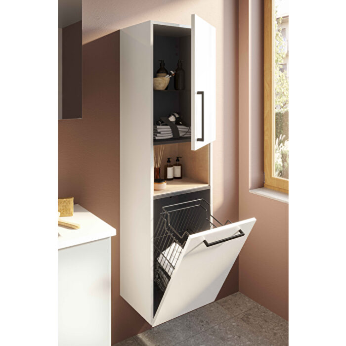 VitrA Root Flat Boy Dolabı, 40 cm, İki Kapaklı, Kısa, Çamaşır Sepetli, Parlak Beyaz, Sağ - Görsel 3