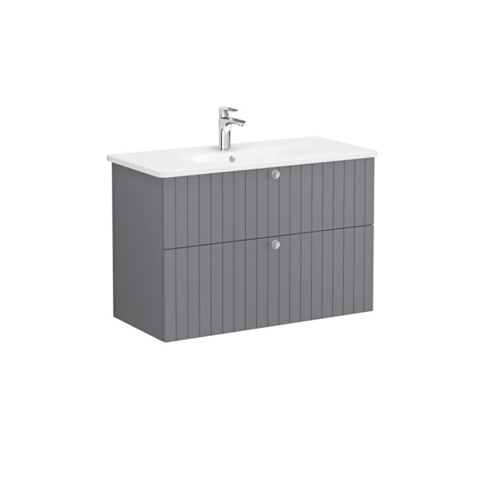 VitrA Root Groove Lavabo Dolabı, 100 cm, İki Çekmeceli, Yuvarlak Lavabo, Mat Gri - Görsel 4