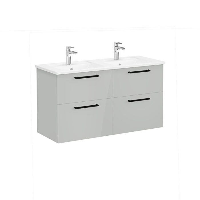 VitrA Root Flat Lavabo Dolabı, 120 cm, Dört Çekmeceli, Köşeli Lavabo, Parlak İnci Grisi - Görsel 3