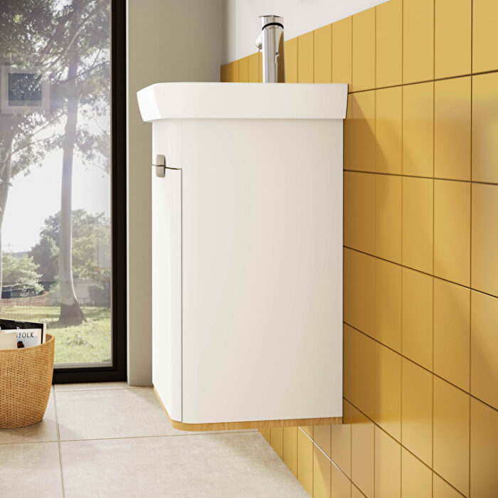 VitrA Sento Lavabo Dolabı, 50 cm, Bir Kapaklı, Dar, Aydınlatmalı, Mat Beyaz, Sağ - Görsel 8