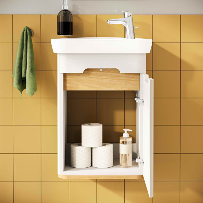 VitrA Sento Lavabo Dolabı, 50 cm, Bir Kapaklı, Dar, Aydınlatmalı, Mat Beyaz, Sağ - Görsel 3