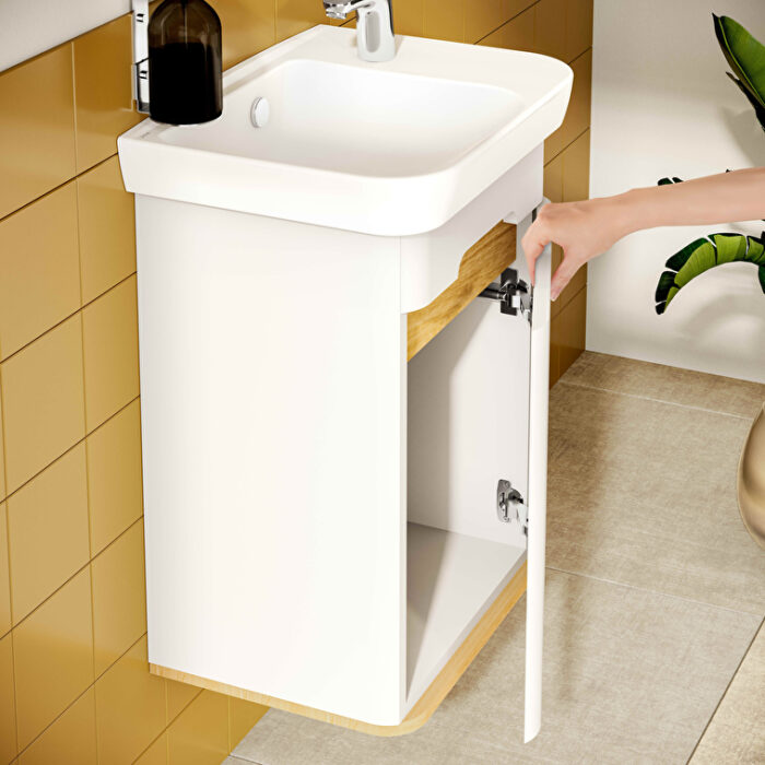 VitrA Sento Lavabo Dolabı, 50 cm, Bir Kapaklı, Dar, Aydınlatmalı, Mat Beyaz, Sağ - Görsel 9
