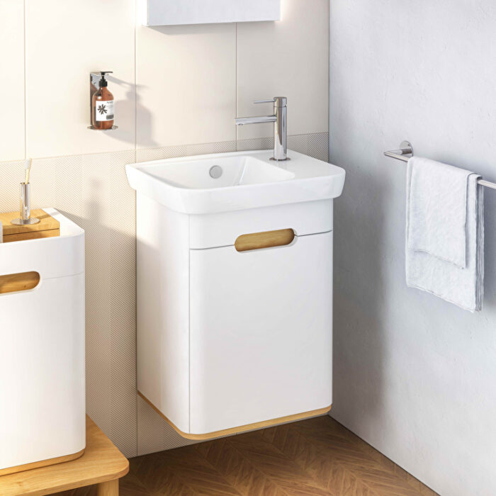 VitrA Sento Lavabo Dolabı, 50 cm, Bir Kapaklı, Dar, Aydınlatmalı, Mat Beyaz, Sol - Görsel 13