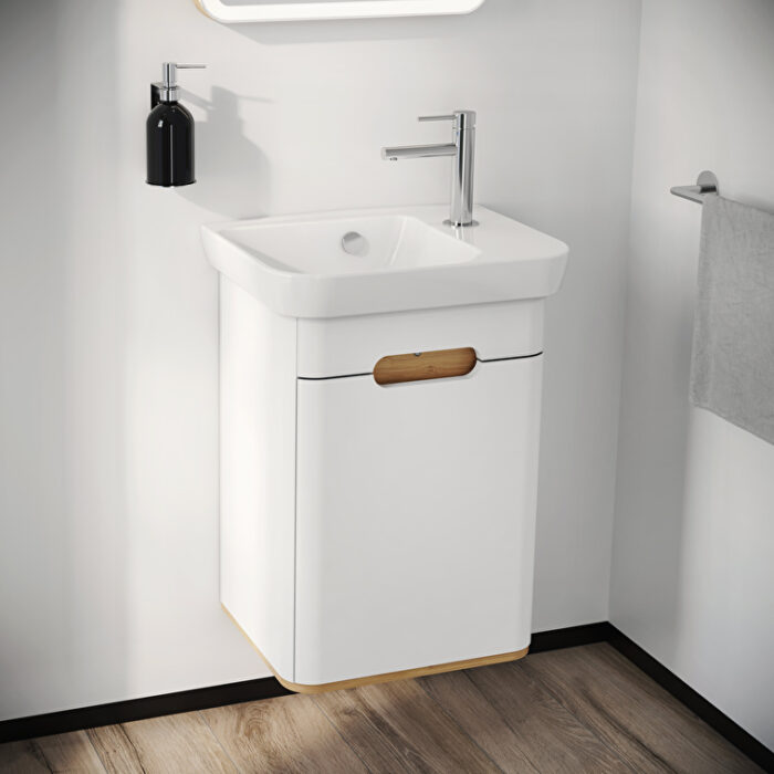 VitrA Sento Lavabo Dolabı, 50 cm, Bir Kapaklı, Dar, Aydınlatmalı, Mat Beyaz, Sol - Görsel 11