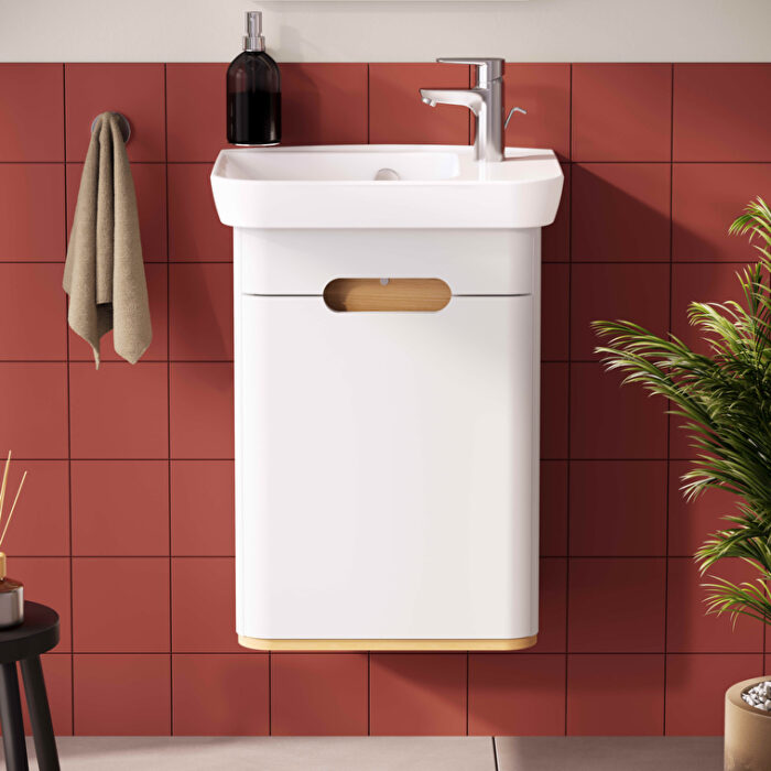 VitrA Sento Lavabo Dolabı, 50 cm, Bir Kapaklı, Dar, Aydınlatmalı, Mat Beyaz, Sol - Görsel 5