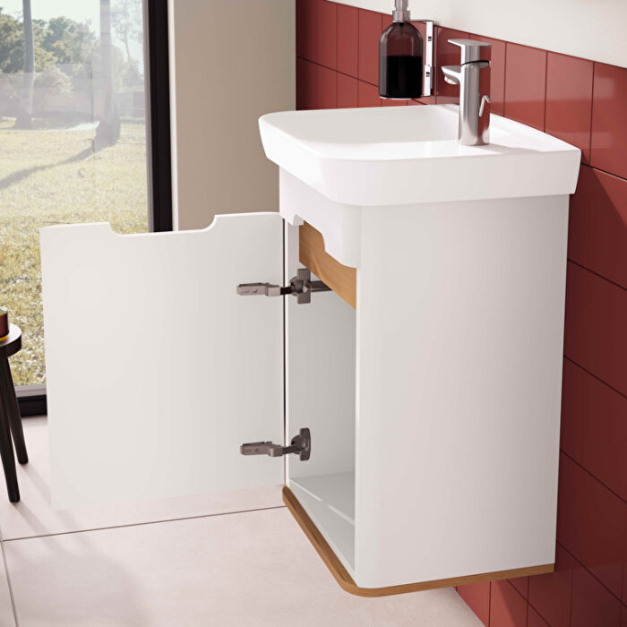 VitrA Sento Lavabo Dolabı, 50 cm, Bir Kapaklı, Dar, Aydınlatmalı, Mat Beyaz, Sol - Görsel 7