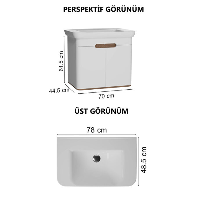 VitrA Sento Lavabo Dolabı, 80 cm, İki Kapaklı, Aydınlatmalı, Mat Beyaz - 60785 - Banyo Alt Modülleri - 2