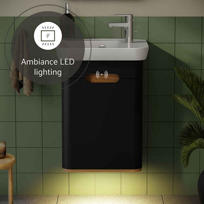 VitrA Sento Lavabo Dolabı, 50 cm, Bir Kapaklı, Dar, Aydınlatmalı, Mat Antrasit, Sağ - Görsel 2