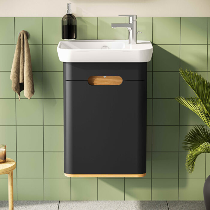 VitrA Sento Lavabo Dolabı, 50 cm, Bir Kapaklı, Dar, Aydınlatmalı, Mat Antrasit, Sağ - Görsel 5