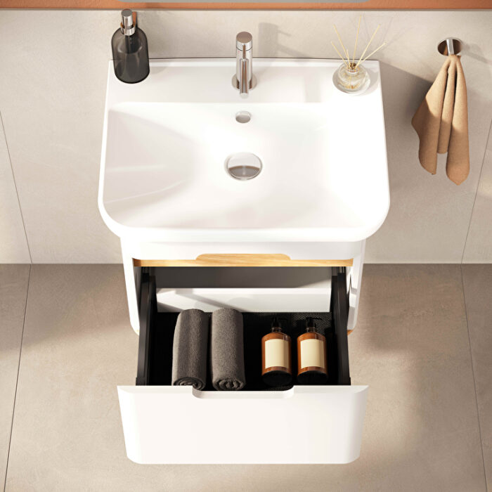 VitrA Sento Lavabo Dolabı, 65 cm, Bir Çekmeceli, Aydınlatmalı, Mat Beyaz - Görsel 4