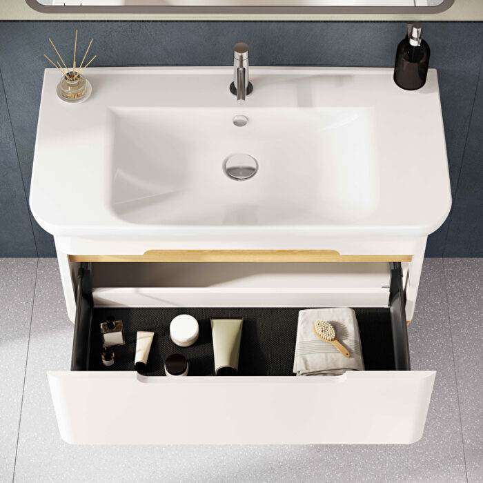 VitrA Sento Lavabo Dolabı, 100 cm, Bir Çekmeceli, Aydınlatmalı, Mat Beyaz - Görsel 9