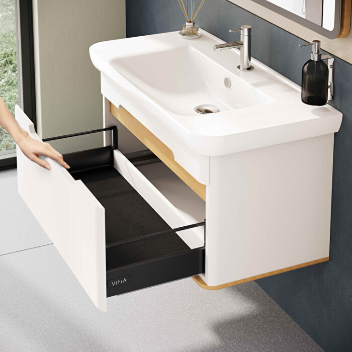 VitrA Sento Lavabo Dolabı, 100 cm, Bir Çekmeceli, Aydınlatmalı, Mat Beyaz - Görsel 19