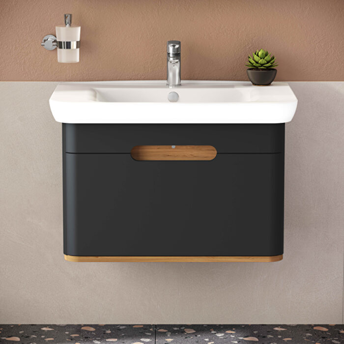 VitrA Sento Lavabo Dolabı, 80 cm, Bir Çekmeceli, Aydınlatmalı, Mat Antrasit - Görsel 6
