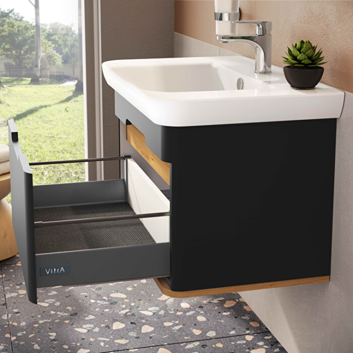 VitrA Sento Lavabo Dolabı, 80 cm, Bir Çekmeceli, Aydınlatmalı, Mat Antrasit - Görsel 4