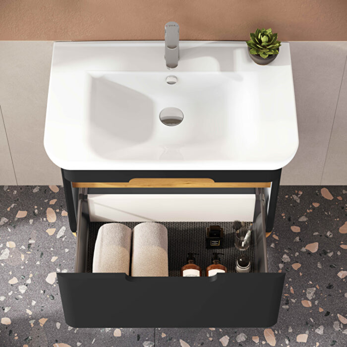 VitrA Sento Lavabo Dolabı, 80 cm, Bir Çekmeceli, Aydınlatmalı, Mat Antrasit - Görsel 9