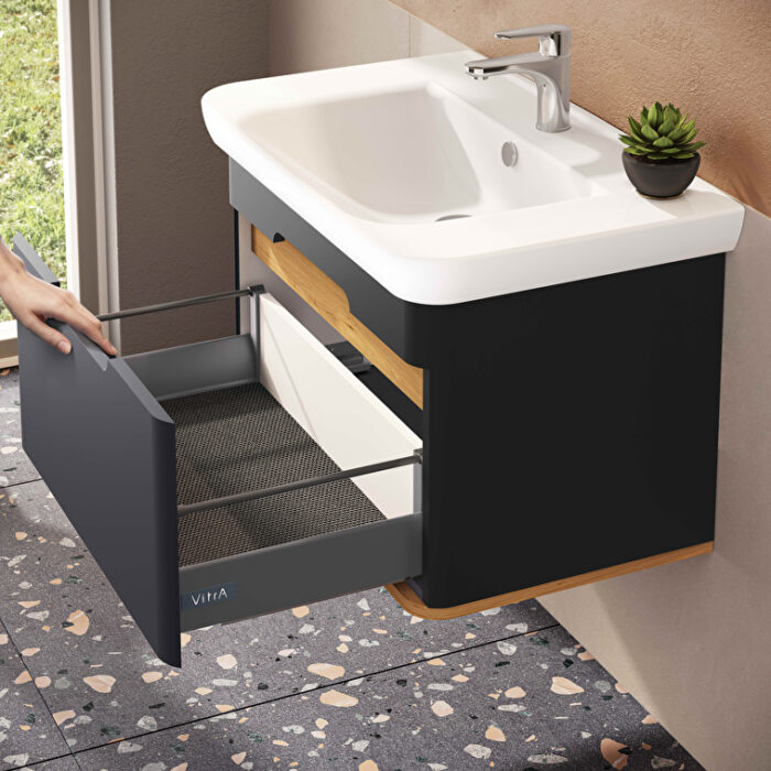 VitrA Sento Lavabo Dolabı, 80 cm, Bir Çekmeceli, Aydınlatmalı, Mat Antrasit - Görsel 8