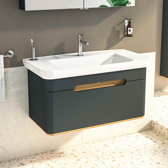 VitrA Sento Lavabo Dolabı, 100 cm, Bir Çekmeceli, Aydınlatmalı, Mat Antrasit - Görsel 11