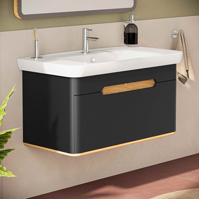 VitrA Sento Lavabo Dolabı, 100 cm, Bir Çekmeceli, Aydınlatmalı, Mat Antrasit - Görsel 15