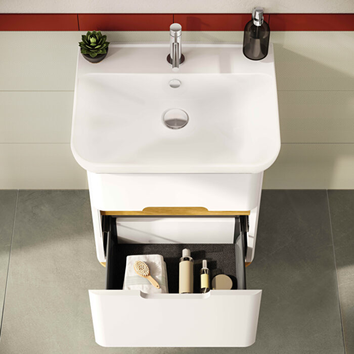 VitrA Sento Lavabo Dolabı, 65 cm, İki Çekmeceli, Aydınlatmalı, Mat Beyaz - Görsel 4