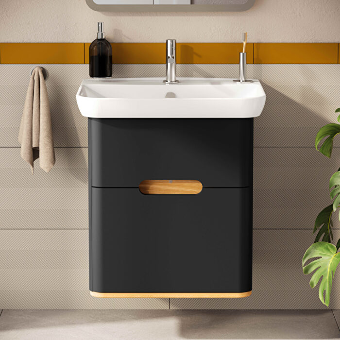VitrA Sento Lavabo Dolabı, 65 cm, İki Çekmeceli, Aydınlatmalı, Mat Antrasit - Görsel 7