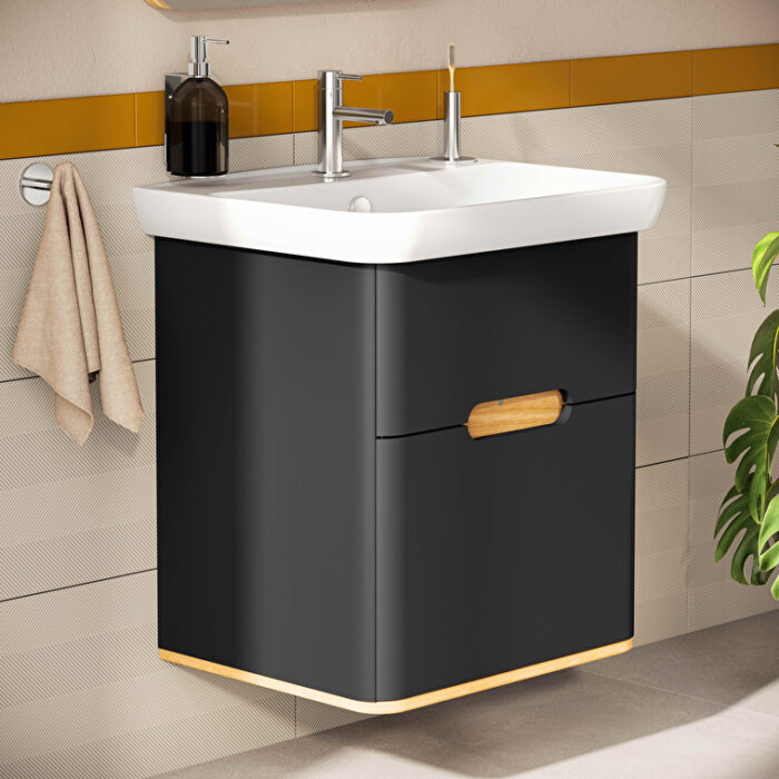 VitrA Sento Lavabo Dolabı, 65 cm, İki Çekmeceli, Aydınlatmalı, Mat Antrasit - Görsel 14