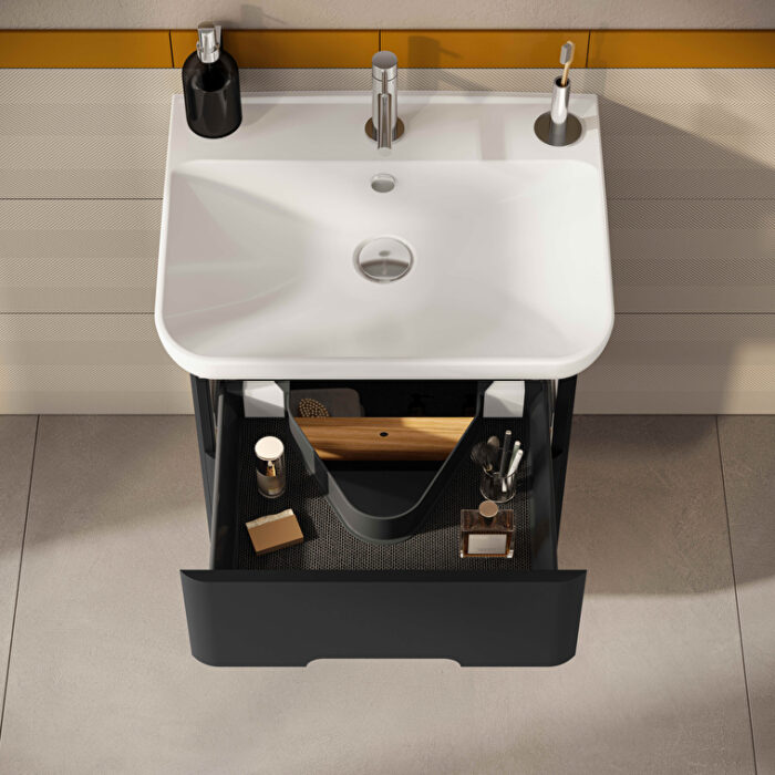 VitrA Sento Lavabo Dolabı, 65 cm, İki Çekmeceli, Aydınlatmalı, Mat Antrasit - Görsel 9