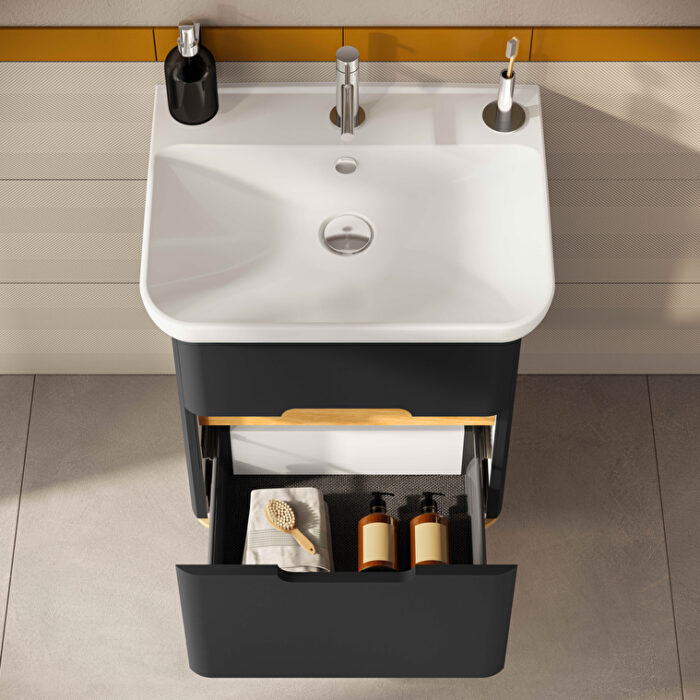 VitrA Sento Lavabo Dolabı, 65 cm, İki Çekmeceli, Aydınlatmalı, Mat Antrasit - Görsel 11