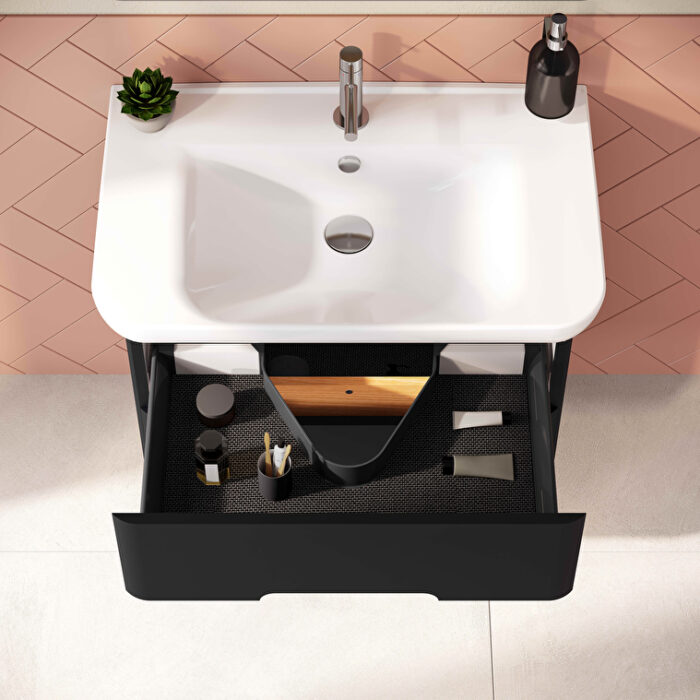 VitrA Sento Lavabo Dolabı, 80 cm, İki Çekmeceli, Aydınlatmalı, Mat Antrasit - Görsel 9