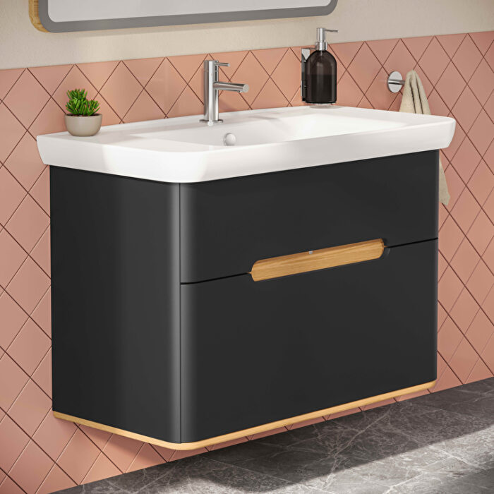 VitrA Sento Lavabo Dolabı, 100 cm, İki Çekmeceli, Aydınlatmalı, Mat Antrasit - Görsel 18