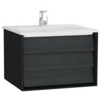 VitrA Frame Lavabo Dolabı, 60 cm, Bir Çekmeceli, Beyaz Etajerli Lavabolu, Mat Soft Siyah & Hareli Siyah Meşe - 61217 - Banyo Alt Modülleri