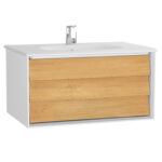 VitrA Frame Lavabo Dolabı, 80 cm, Bir Çekmeceli, Beyaz Etajerli Lavabolu, Mat Soft Beyaz & Dore Meşe